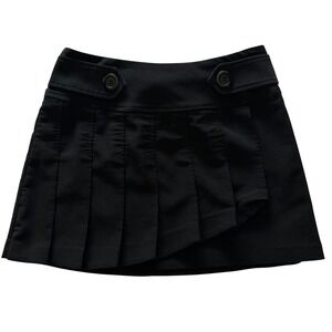 BARAMI Black Asymmetric Pleated Mini Skort Side Buttons Y2K Style Size 2
